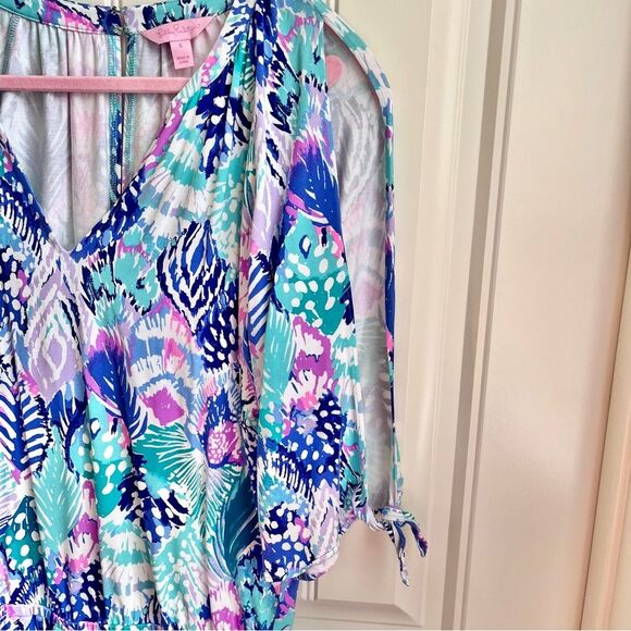 Lilly Pulitzer Bryce romper size small purple blue shorts cold shoulder - Picture 4 of 9